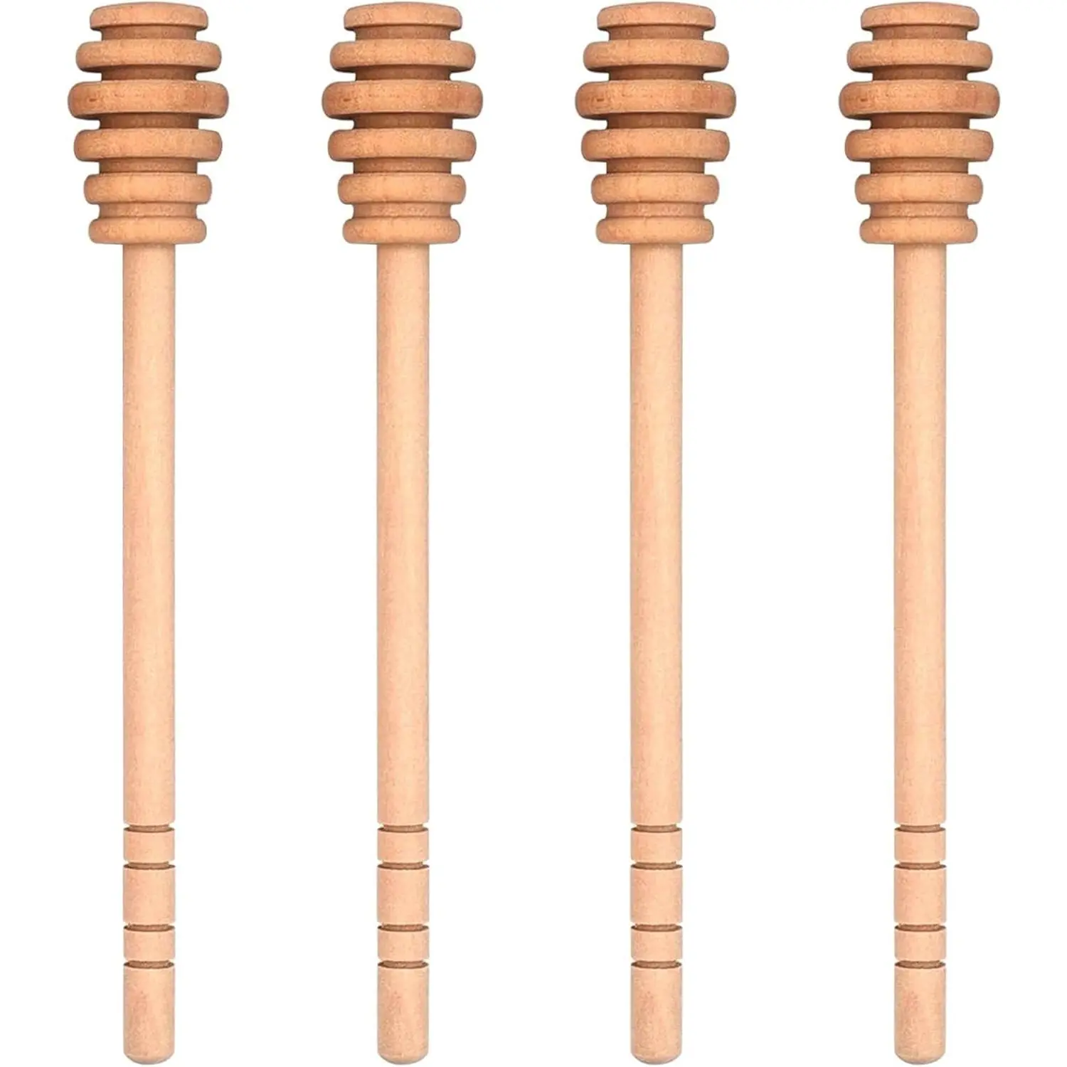4PCS Honey Mixing Stirrer, Wooden Honey Dipper, Smooth Honey Comb Stick, Honey Spoon Collecting Dispensing Drizzling Jam (Straight Handle)