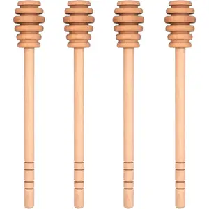 4PCS Wooden Honey Mixing Stirrer, Smooth Honey Dipper Comb Stick for Collecting Dispensing Drizzling Jam, Straight Handle