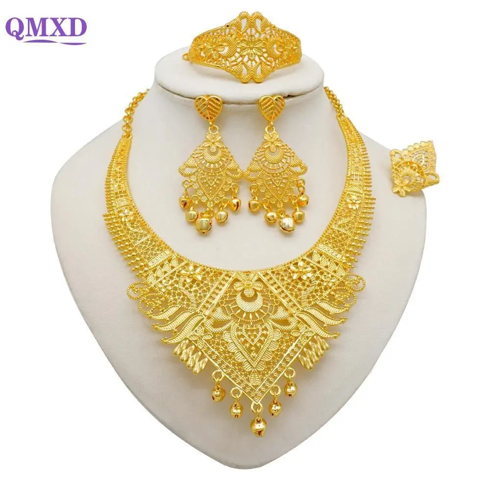 Gold Color Ethiopian Jewelry Set - African Style Choker Necklace, Bracelet & Earrings for Nigerian Bridal Weddings and Parties, African Style Jewelry Sets, Choker Necklace Jewelry Sets
