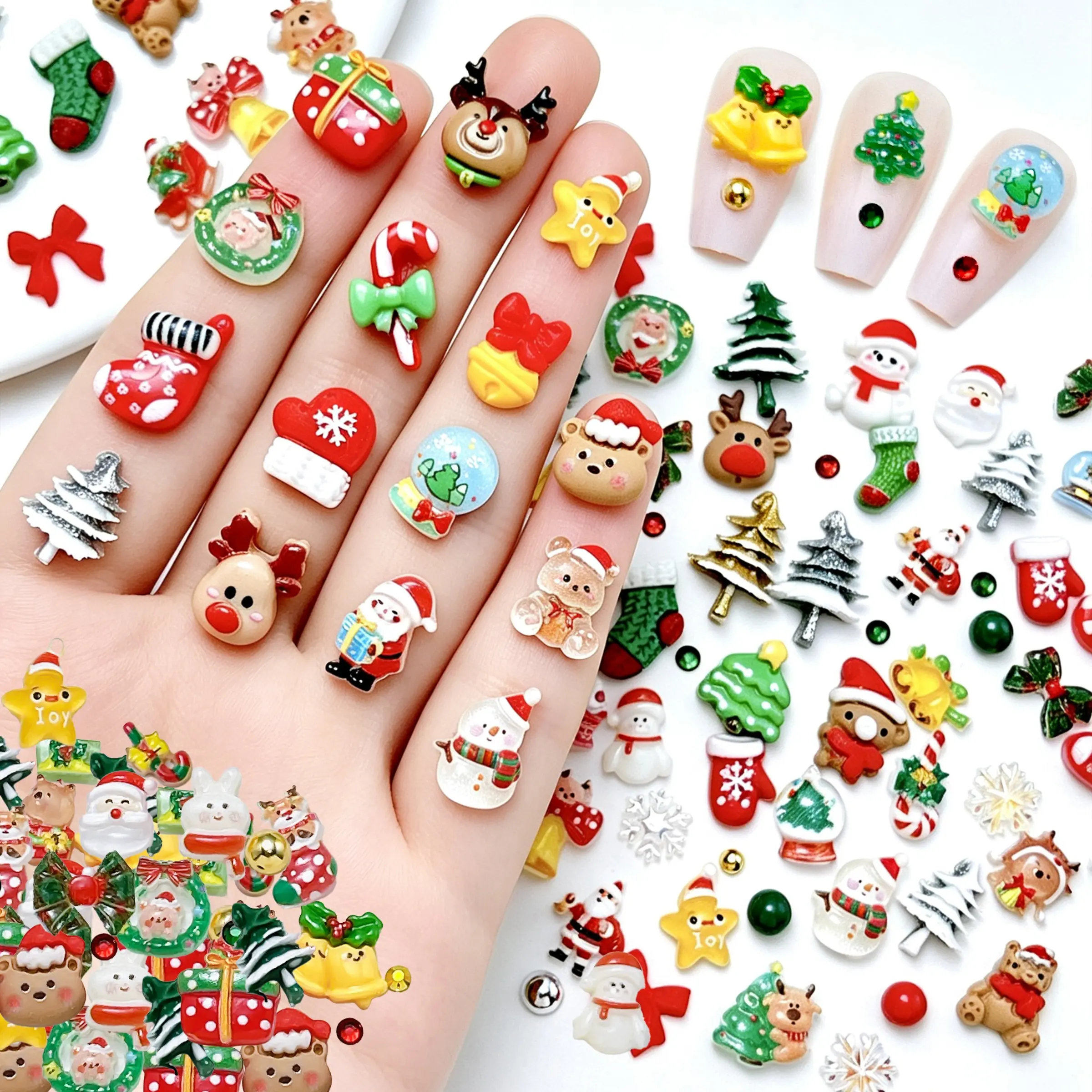 Christmas Resin Decorations Set, Santa Claus, Bear, Tree, Gift Box, Holiday Crafts, Nail Art, DIY Creations, Complete Kit！ultimate creative gift for her,graduation gift,class of 2026,summerwins,mid year sale, deals for y！Christmas Birthday Gifts for Women