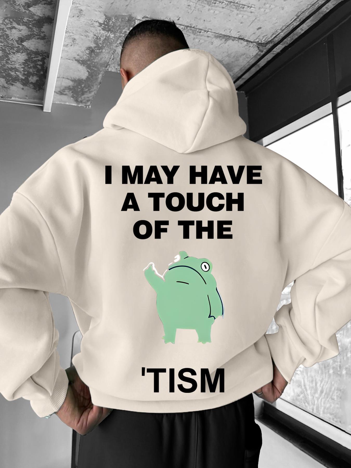 Men's Slogan & Frog Print Drawstring Fuzzy Hoodie, Loose Casual Street Comfy Fashion Long Sleeve Kangaroo Pocket Design Thermal Lined Hooded Sweatshirt for Daily Holiday Outdoor Wear, Men Clothes for Fall & Winter, Menswear, Cartoon Print Sweatshirt