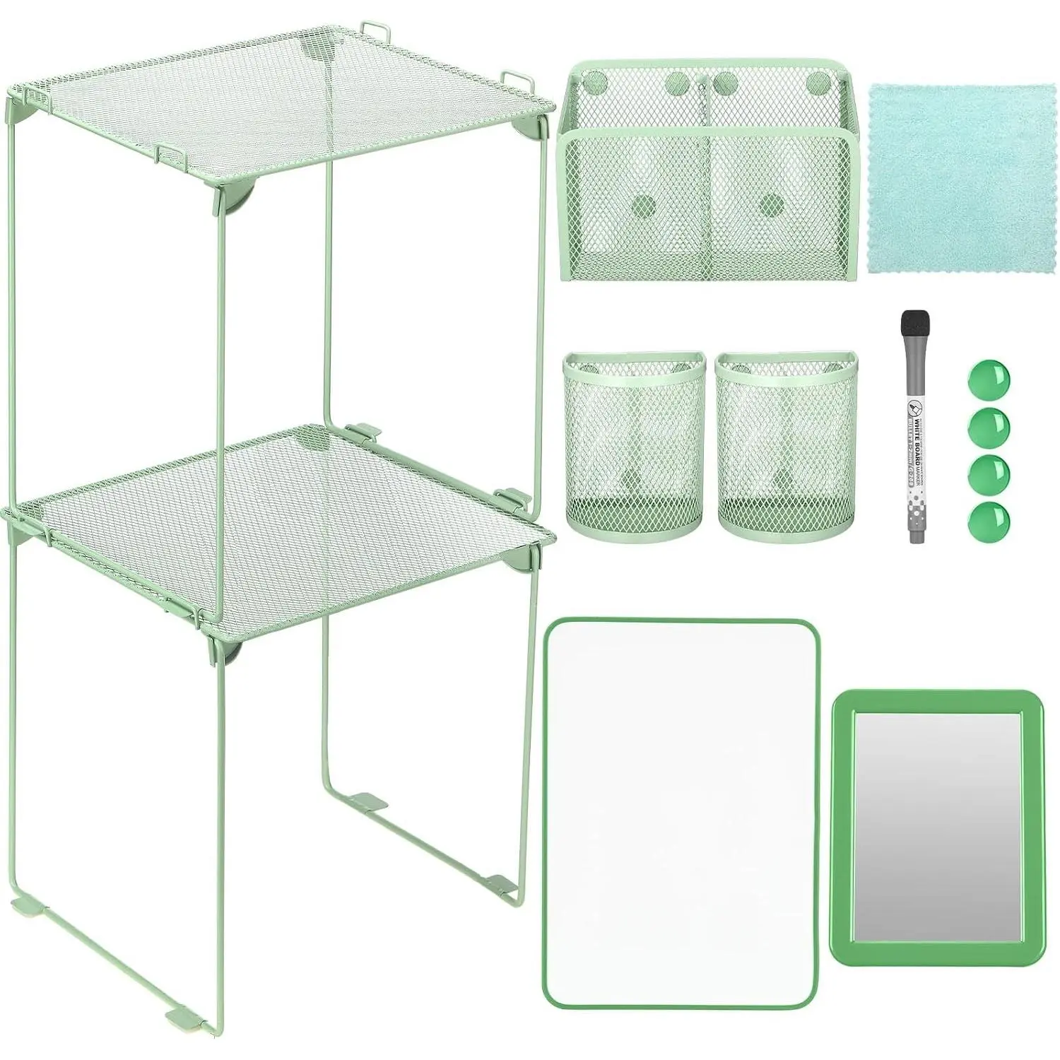 13 Pcs Locker Organizer Kit Stackable Mesh Shelves for School, Green