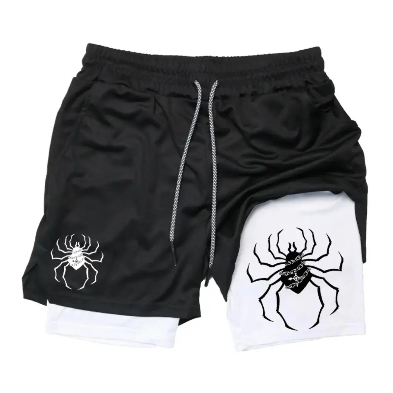 Men's Anime Inspired Phantom Troupe 2-in-1 Gym Shorts Bilayer Quick Dry Athletic Workout Shorts, Graphic Sports Shorts for Men, Summer Casual Running Shorts, Streetwear Fitness Training Apparel