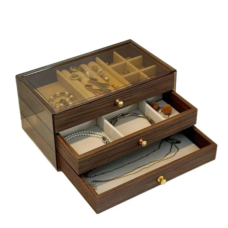 Velvet Acrylic Jewelry Organizer Box - 3-5 Spacious Layers, Large Capacity, Adjustable Dividers, Tangling-Free Storage for Rings, Necklaces, Earrings, Ideal Gift for Mother’s Day, Anniversaries