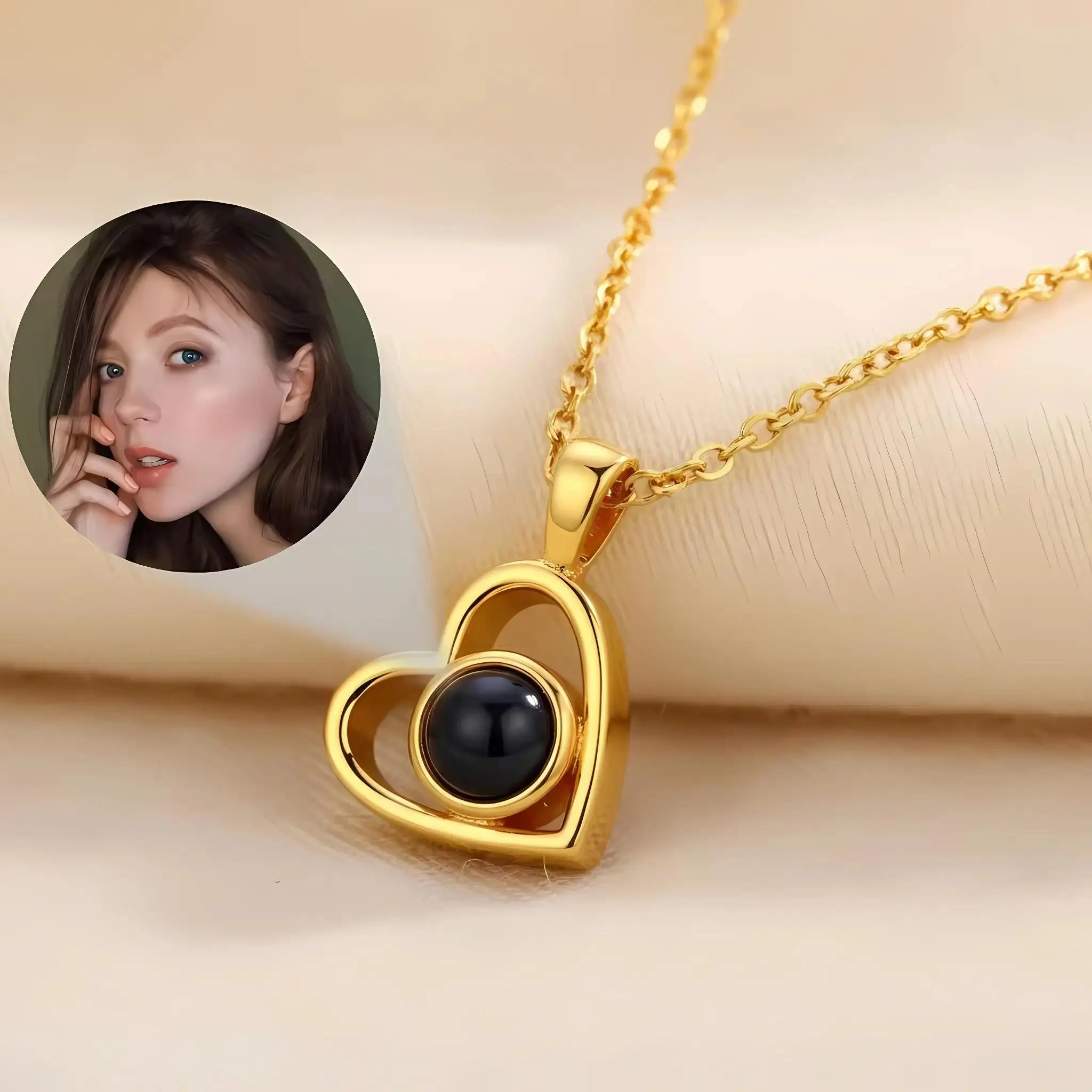 Personalized Photo Projection Necklace Stainless Steel Custom Heart Pendant with Your Picture Inside Women Birthday Jewelry