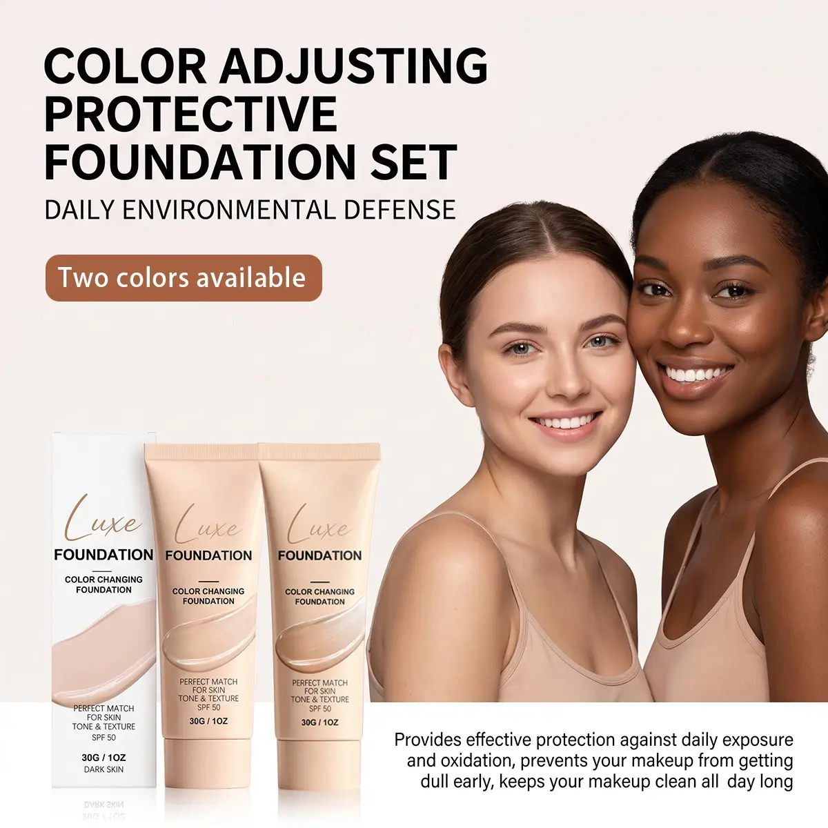 Protective Tinted Foundation, Lightweight Breathable Longwear Makeup, Evens Skin Tone for Healthy Deep Wheat Skin