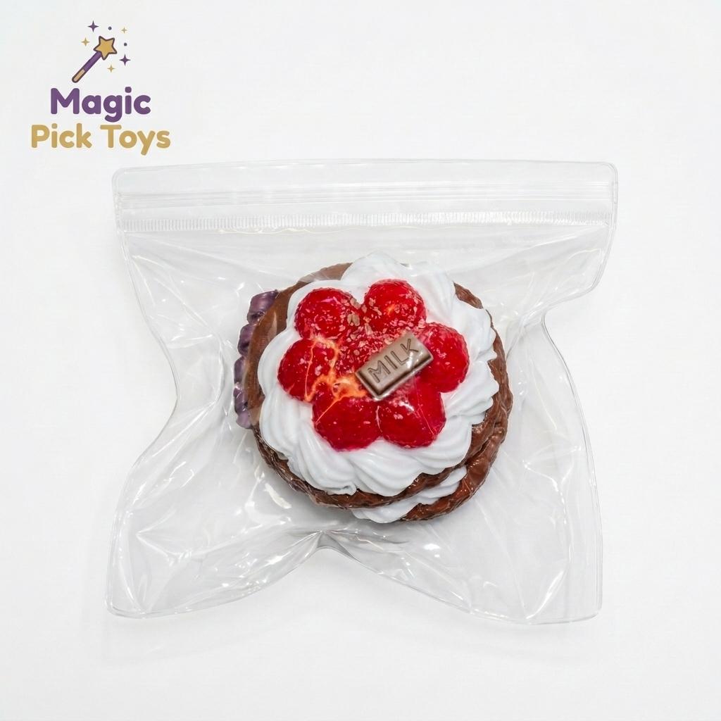 Final Sale | Chocolate Raspberry Tart Squishy |  Food-Grade Silicone Slow-Rising Rebound Squishy Fidget Toys for Stress Relief - Soft Squeeze Toys with Thick Creamy Slime Texture, Handmade Non-Toxic Sensory Toys