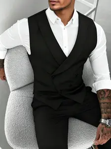 Men's Elegant Business Style Menswear Blazer Vest, Double Button Overlap Collar, Comfortable Breathable Wrinkle-Resistant Fabric, Essential for Casual and Formal Occasions