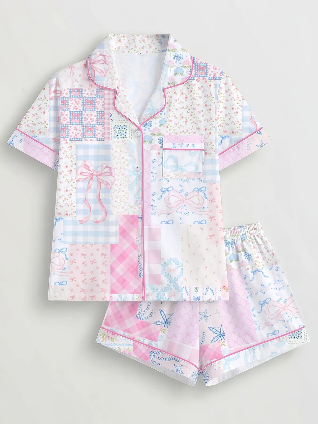 Sweet Cute Floral Pajamas for Women, Loose Fit Short Sleeve & Shorts Set, Breathable Summer Sleepwear Loungewear, Comfortable Home Wear