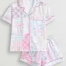 Sweet Cute Floral Pajamas for Women, Loose Fit Short Sleeve Top & Shorts Set, Breathable Summer Sleepwear Loungewear, Comfortable Home Wear, Casual Loungewear Sleepwear