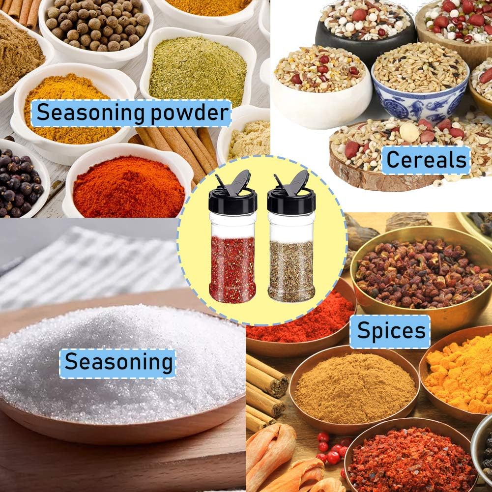 16-Pack 3.5oz Plastic Seasoning Containers with Black Screw Lids, Portable Clear Empty Spice Jars for Pouring & Shaking, Ideal for Spices, Powders & Peppers Storage