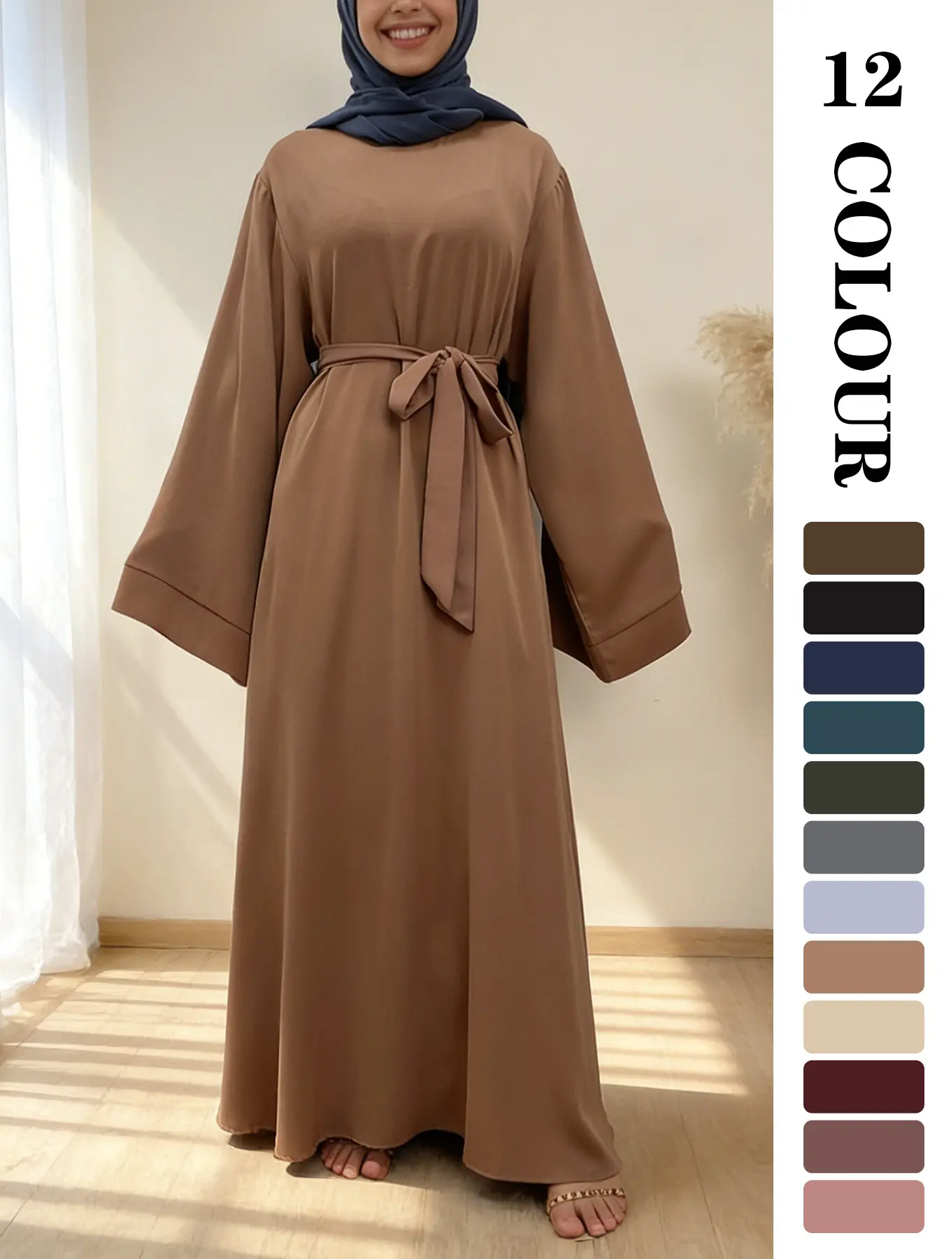 Muslim Sleepwear Ramadan Plain Abaya Dress, Modest Style Islamic Clothing, Modest Clothes, Fashionable Elegant Abaya, Suitable for Various Occasions, Wearable as Pajamas, Multi-Color Home Dress