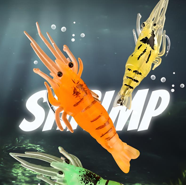 10pcs Shrimp Bait Hooks, Soft Prawn Fishing Lures Simulation Lure for Trout Bass Salmon