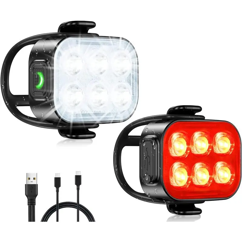 Outdoor sports Bike Lights for Night Riding, USB Rechargeable Bike Lights Front and Back, Waterproof IP65 Bicycle Light, 4+6 Modes Bike Headlight and Tail Light Set,1.5 Hrs Fast Charging, Easy to Install