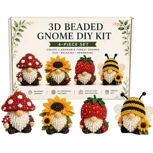 3D Beaded Gnome DIY Kit, DIY Gnome Bead Craft Kit for Beginners, Relaxing Cute Handmade Beaded Gnome Set with Colorful Beads, Christmas gift, DIY Beaded Craft Kit for Adults & Craft Lovers (Forest)