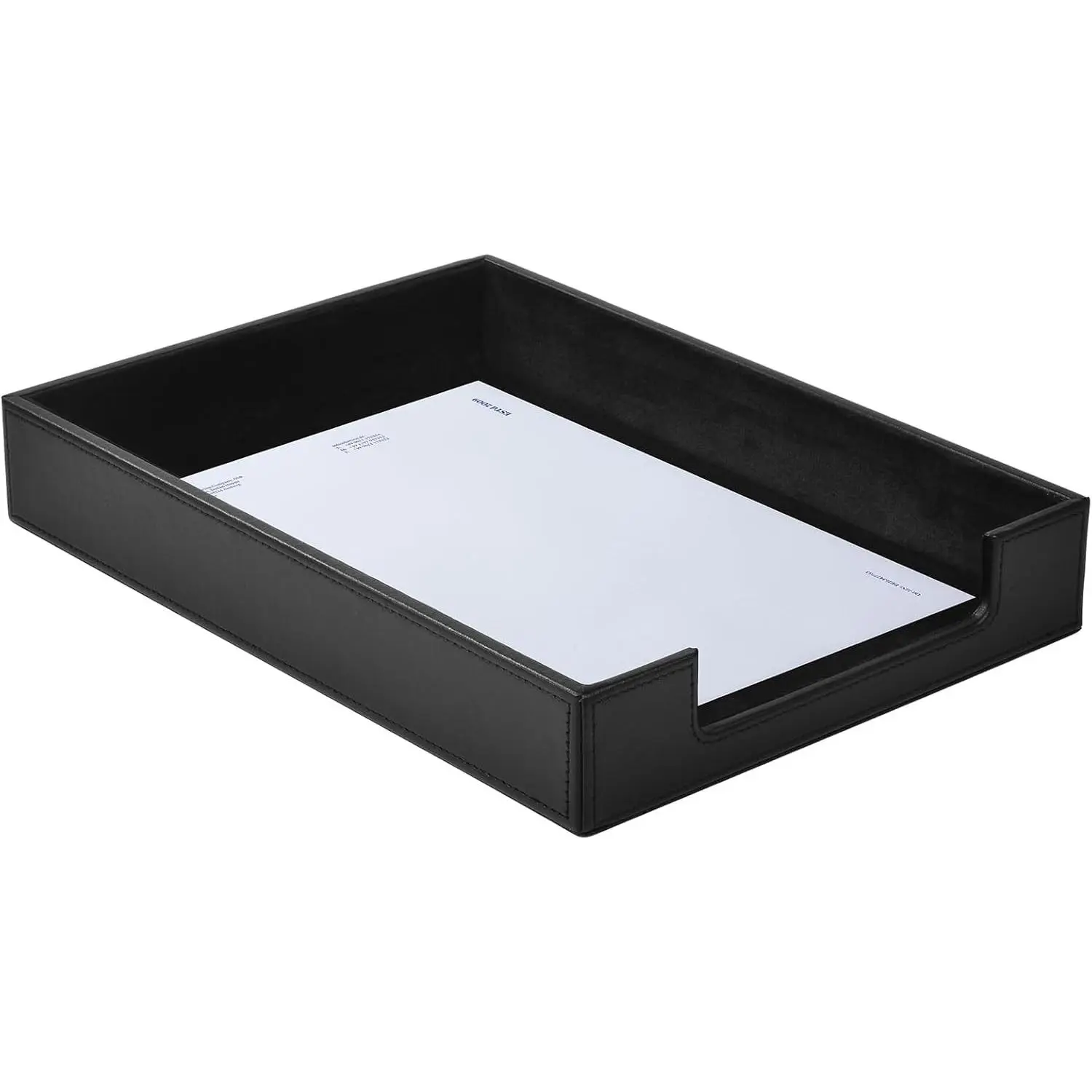 PU Leather Letter Tray - Load Documents Trays Front for Office Desktop Organizer - Desk Magazine, File, A4 Paper Holder - Paper Document File Holder (Black, A4-Tray)