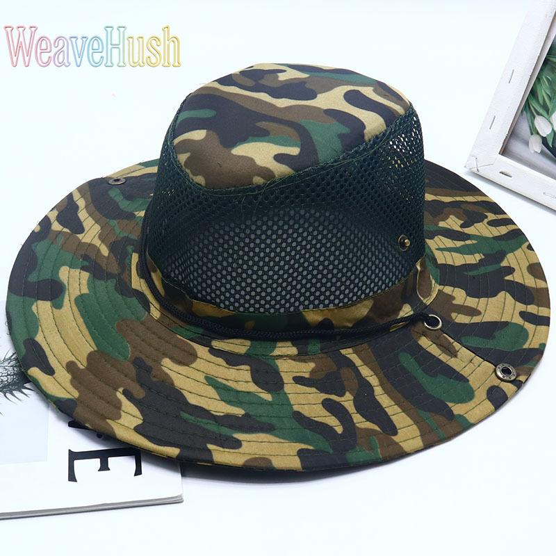 Camouflage Bucket Hat for Men, Wide Brim Outdoor Sun Shade Hat, Breathable Military Style Fishing & Hiking Cap, Ventilated Mesh Camo Boonie Hat for Spring Summer Travel, Camping, Safari & Outdoor Activities