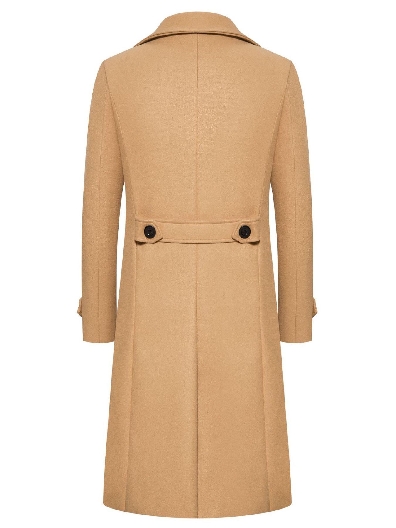 Men's Solid Double-Breasted Pocket Trench Coat Jackets, Regular Fit Casual Long Sleeve Lapel Neckline Coat for Fall & Winter, Men's Clothes for Daily Wear