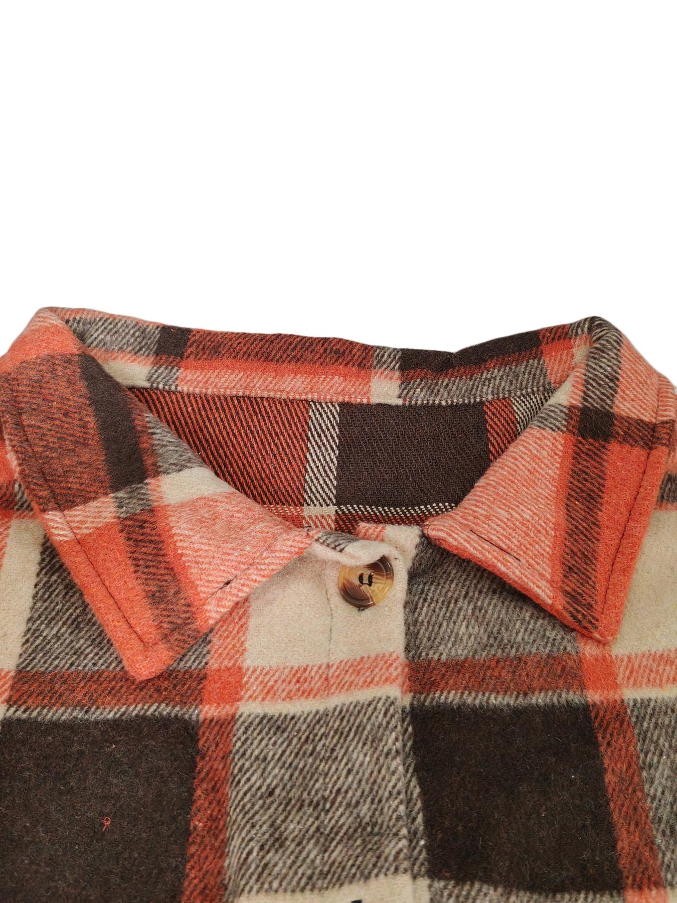 Women's Plaid Print Button Front Split Hem Overcoat Jackets, Casual Drop Shoulder Long Sleeve Collared Coat for Fall & Winter, Women's Clothing for Daily Wear