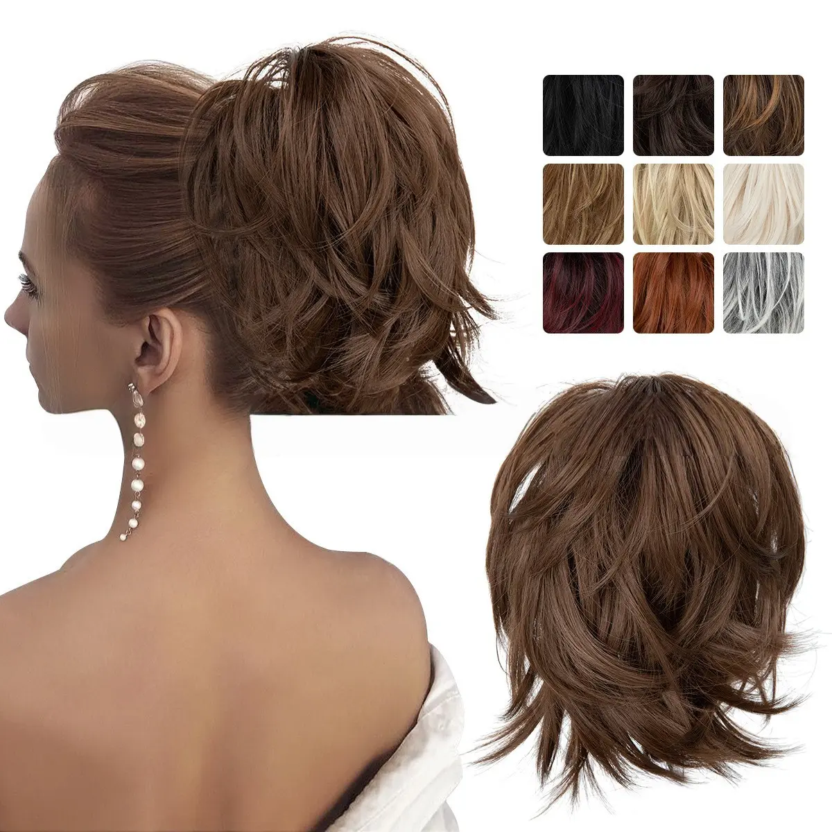 Women’s Curly Short Ponytail Hairpiece - Synthetic Hair Extension with Claw Clip, Adjustable Scrunchie, Voluminous Design