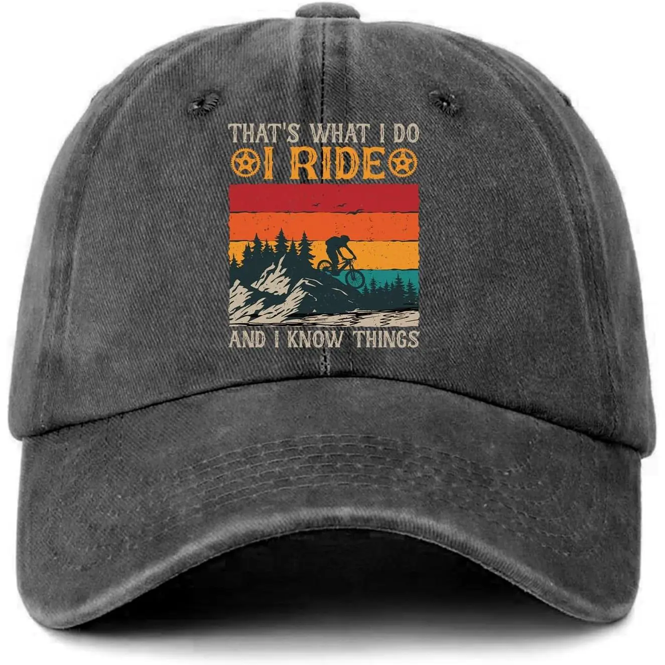 Funny Cycling Cap - "That's What I Do I Ride and I Know Things" Colorful Print, Adjustable Cotton Hats for Women, Trendy Birthday Gift for Cycling Lovers