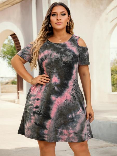 Women's Round Neck Off-Shoulder Elastic Casual Long Dress, Plus Size, Comfortable Fabric, Perfect for Travel & Various Occasions