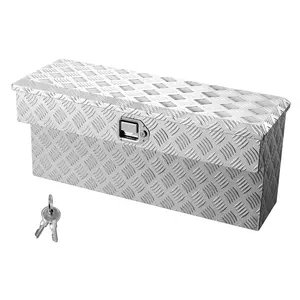 VEVOR Truck Bed Tool Box, Heavy Duty Aluminum Tool Box with Tread Patterns, Storage Toolbox Chest Organizer with Lock and Key, Ideal for Pickup, Truck Bed, RV, Trailer, 34 x 12 x 15.4 in, Silver