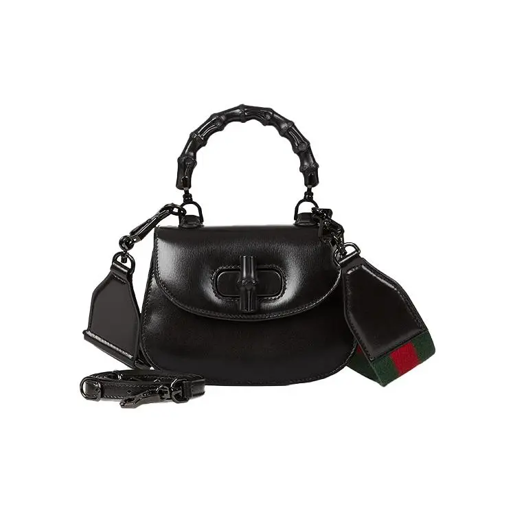Gucci Bamboo 1947 Mini Leather Backpack with Bamboo Handle and Lock Closure for Women, Black