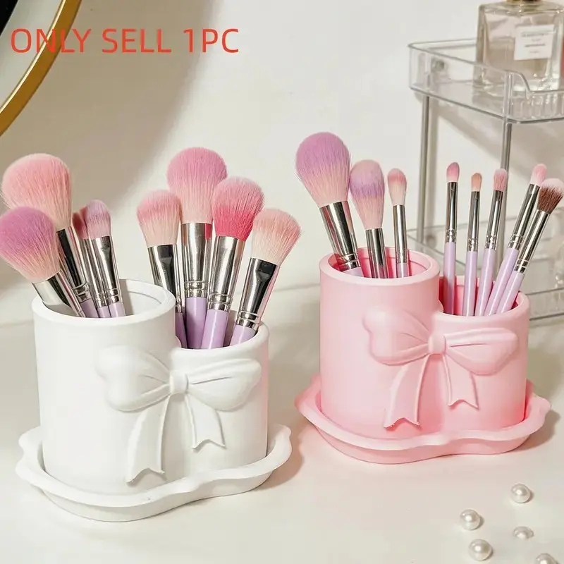 Scandinavian Style Irregular Bow Makeup Brush Holder, Cosmetic Storage Box, Cosmetic Organizers, Beauty Supplies Organizer, Perfect for Girl's Vanity, Two Color Options