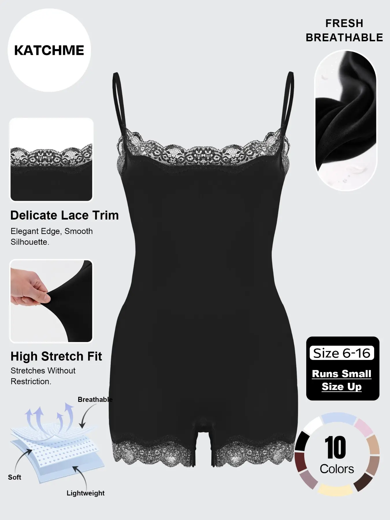 Women's Workout Solid Color Spaghetti Thin Strap Lace Trim Stretch Playsuit, Lightweight Slightly Sheer Adjustable Strap Quick-Drying Flattering Bodysuit, Flexible Seamless Sweat-Wicking Outdoor Clothing #TikTokMadeMeBuyIt #SummerEssentials