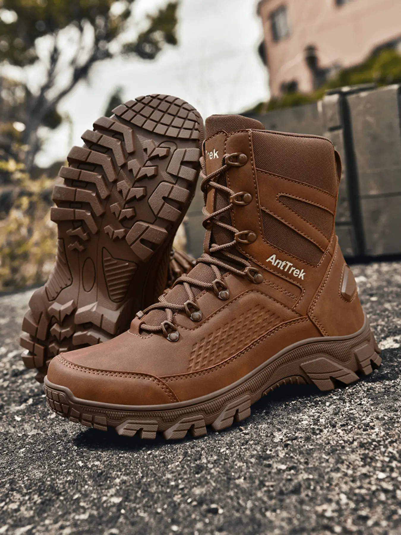 Men's High Top Tactical Boots, All Terrain Military Combat Shoes, Rubber Sole, Anti-Slip Waterproof, Durable Outdoor Hiking and Daily Wear