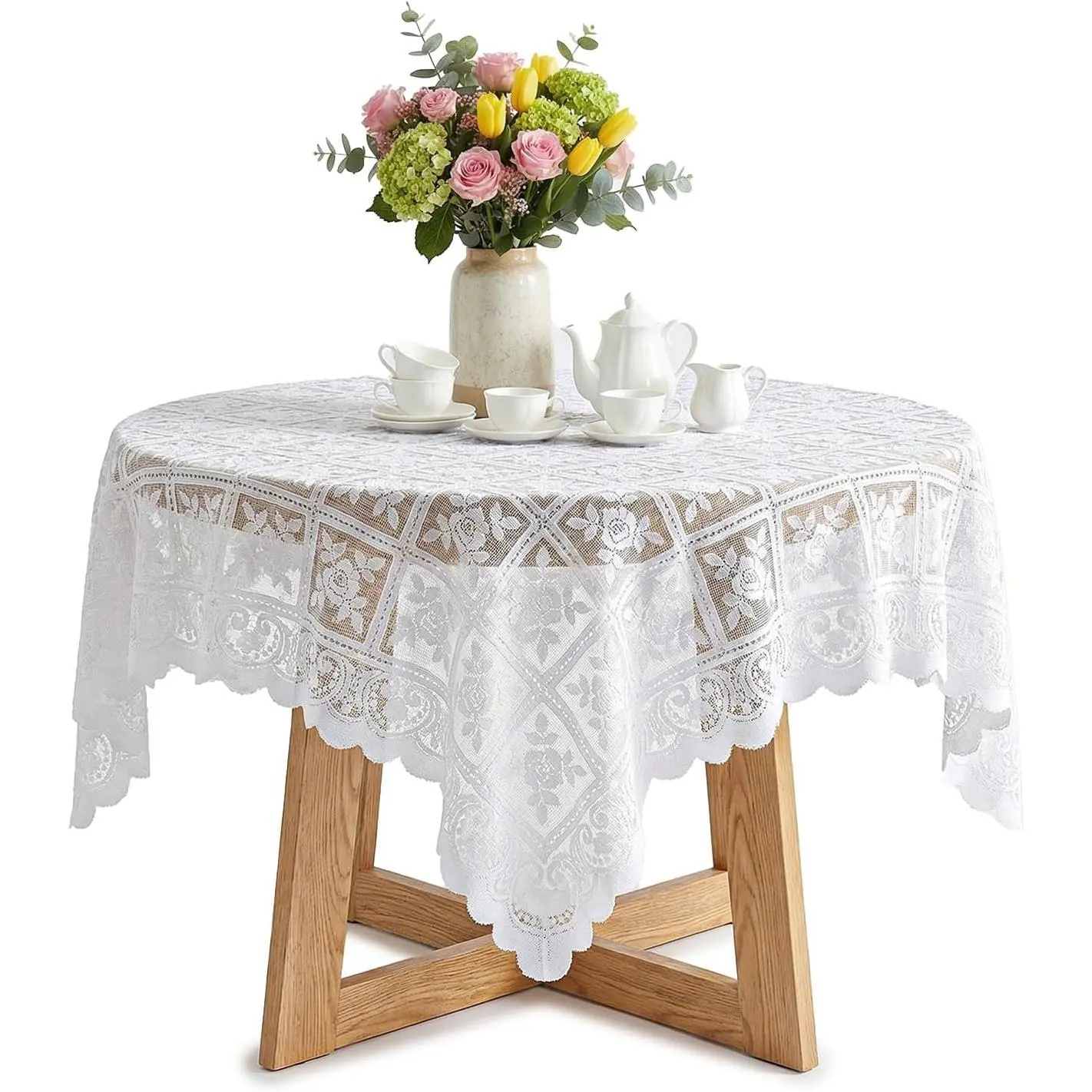 Lace Tablecloth 90 x 90cm Square White Lace Tablecloth for Wedding Rectangle Tables, Vintage Elegant Boho Laces for Coffee Table Tea Home Dining Decor