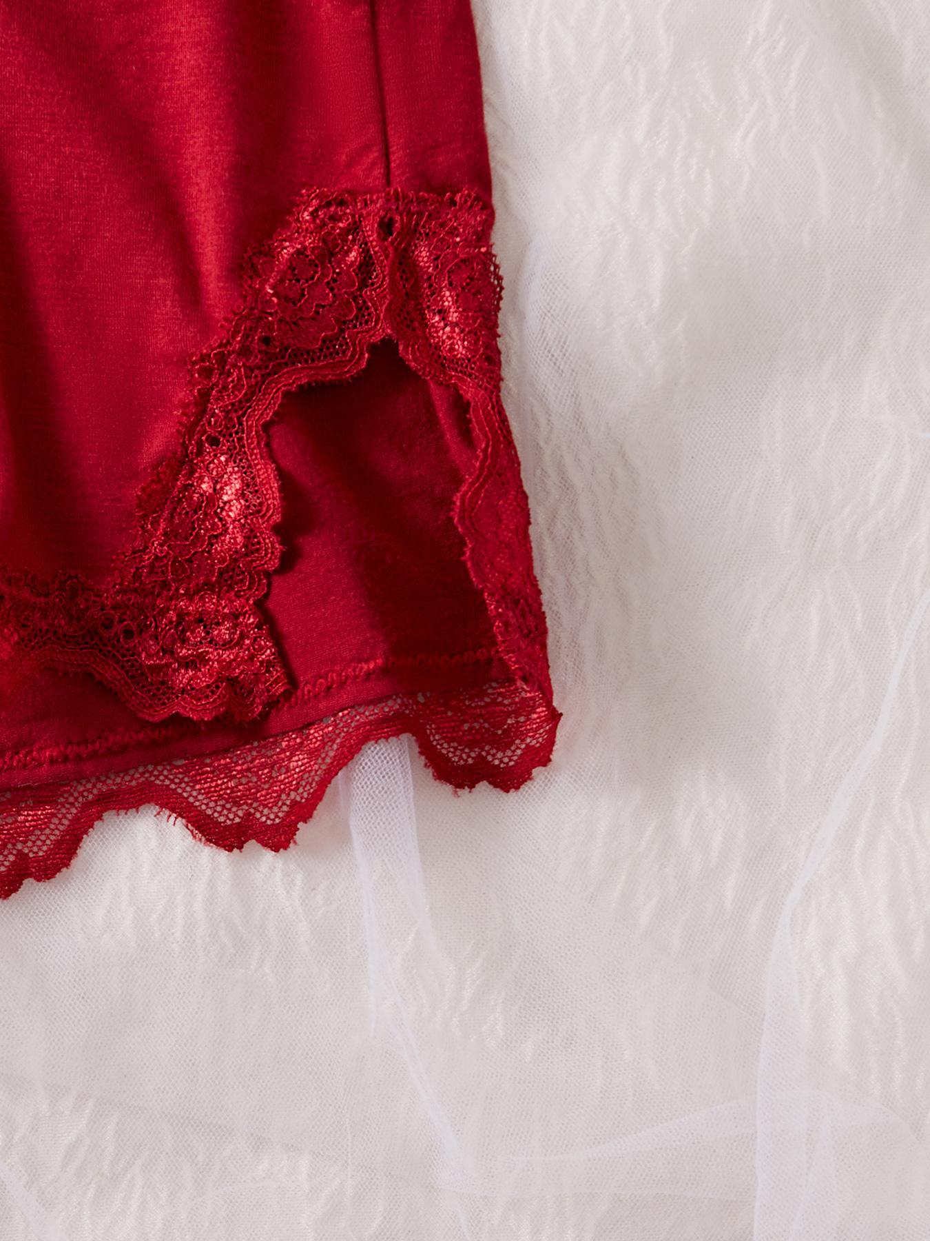 Women's Plain Lace Patchwork Cami Top with Bow & Shorts PJ Set, Adjustable Spaghetti Strap Camisole & Elastic Waist Shorts, Ladies Sleepwear for All Seasons