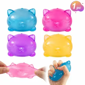 1 pc Cat Squishy Stress Relief Toy, Soft Maltose Filled TPR Squeeze Kitty, Cute Jelly Sensory Fidget Toy for Anxiety Relief, Focus and Relaxation, Washable Desk Squeeze Toy for Teens, Adults, Students and Office Workers, more Colors