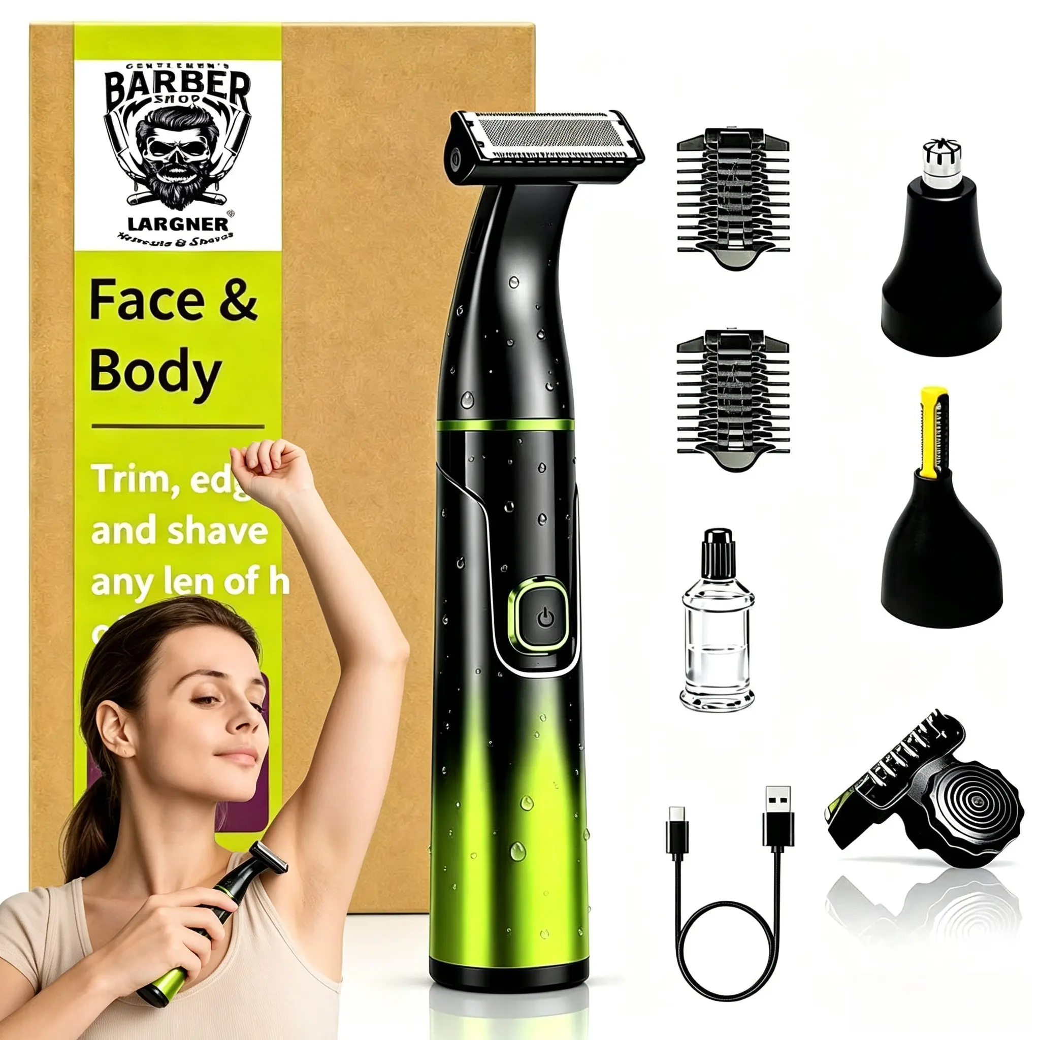 Multi-Function Electric Trimmer Set, Full Body Washable Beard Styler, Nose Hair Trimmer, USB Fast Charge Portable Grooming Tool