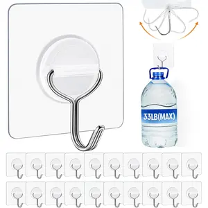 24 Pack Heavy Duty Adhesive Wall Hooks 33lb(Max), Waterproof Rustproof Transparent Self Adhesive Hooks for Bathroom Kitchen Outdoor Home Improvement