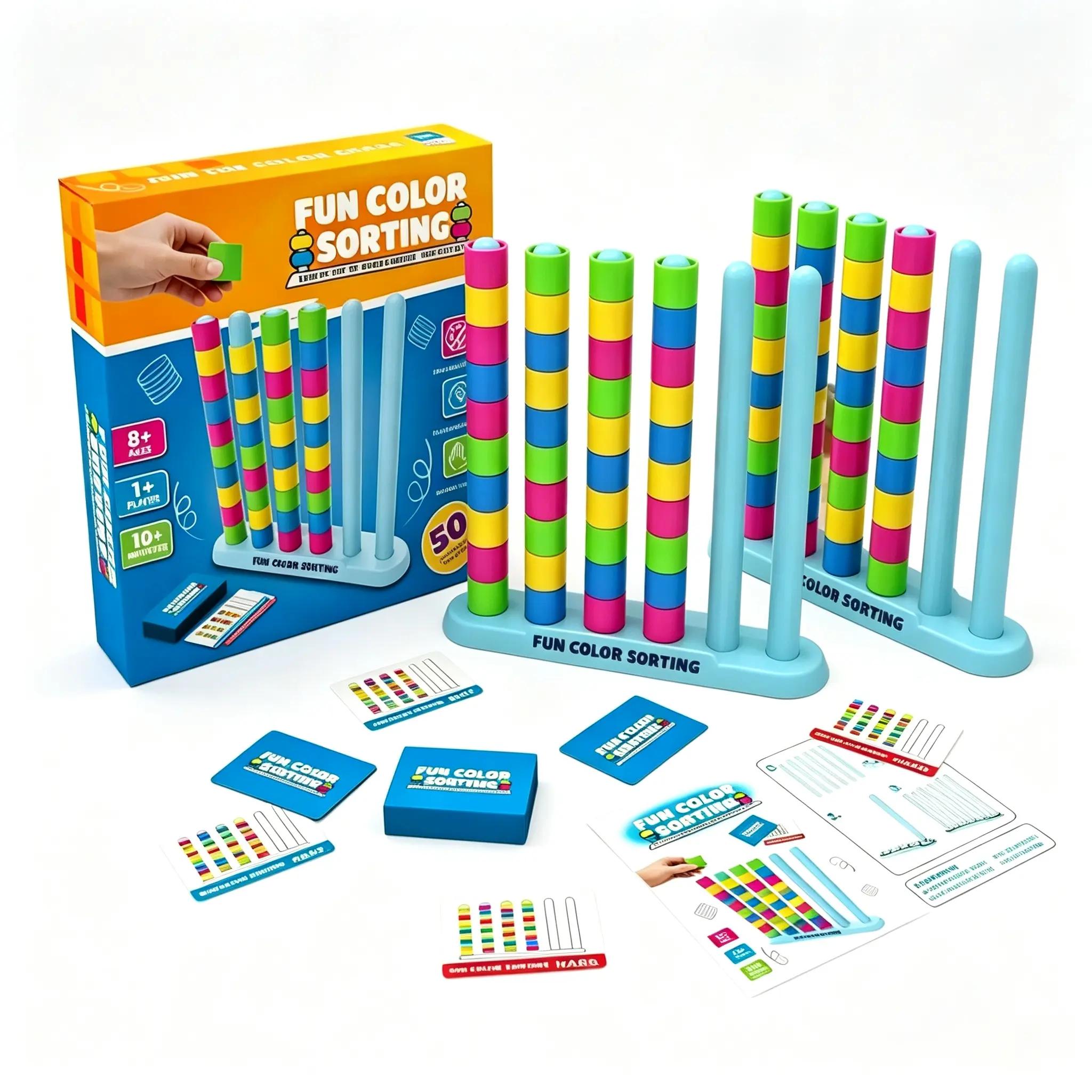 Fun Color Sorting Stacking Game, 2 Player Color Match Puzzle Toy with 80 Color Rings & 50 Challenge Cards, Logic Brain Teaser Board Game, Educational STEM Strategy Toy for Kids Teens Adults, Family Interactive Party Game Gift