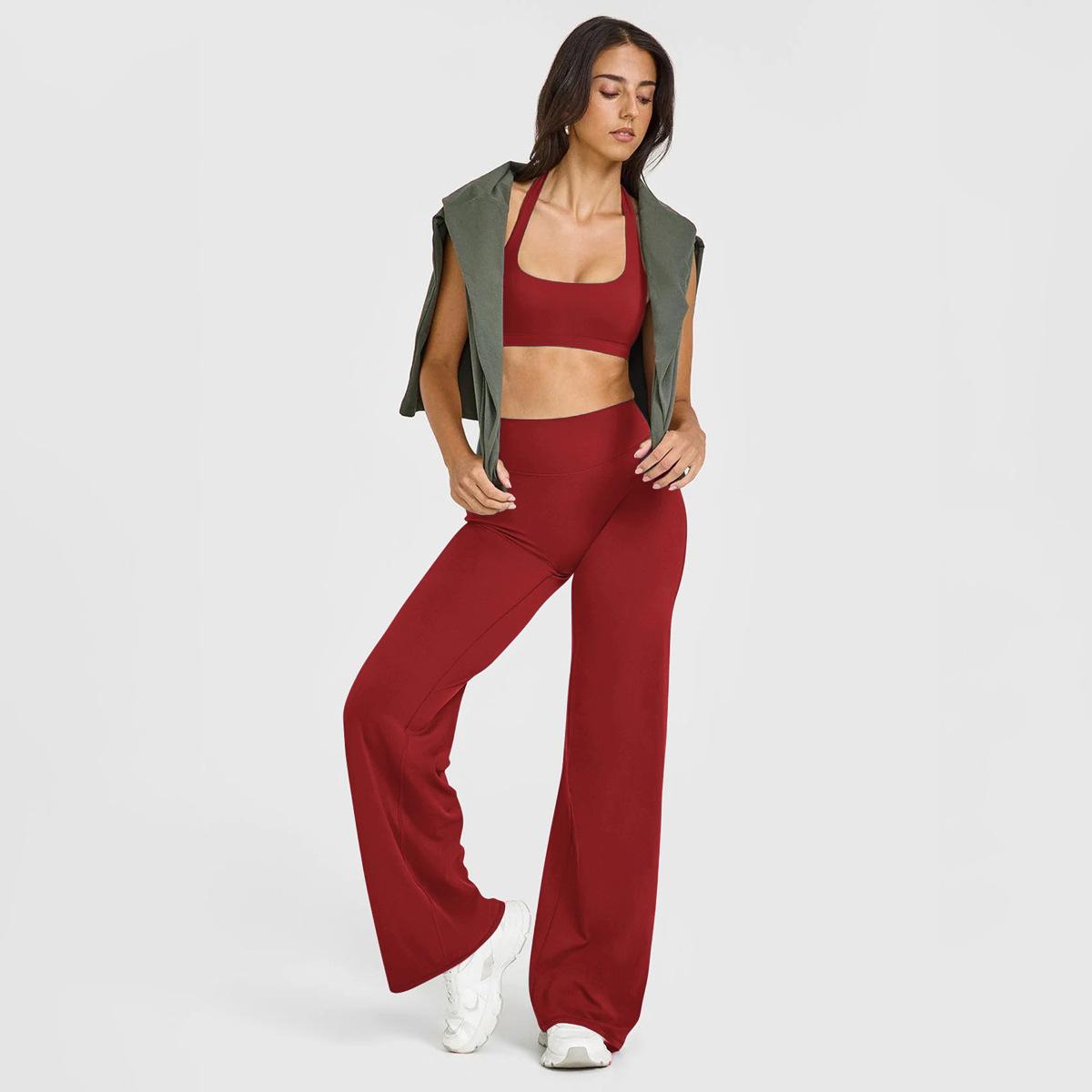 Tight-Fitting Wide-Leg Yoga Pants, Butt-Lifting Peach Butt High-Waisted Straight-Leg Sports Fitness Pants For Women