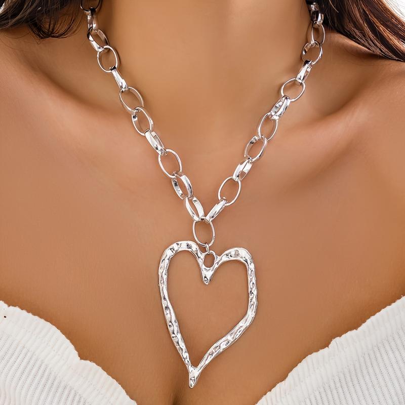 Vintage Exaggerated Hollow Big Love Pendant Chain Necklace Simple ...