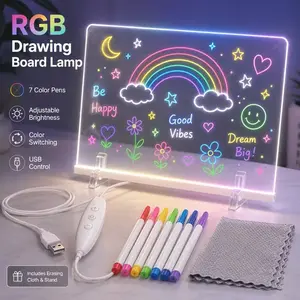 RGB Electronic Whiteboard with 7-Color Marker System & USB- Operation - Suitable for Office, 7-Level Brightness, Desktop Board with Marker Holders, USB- Display for Drawing Board, Night Light, Gifts