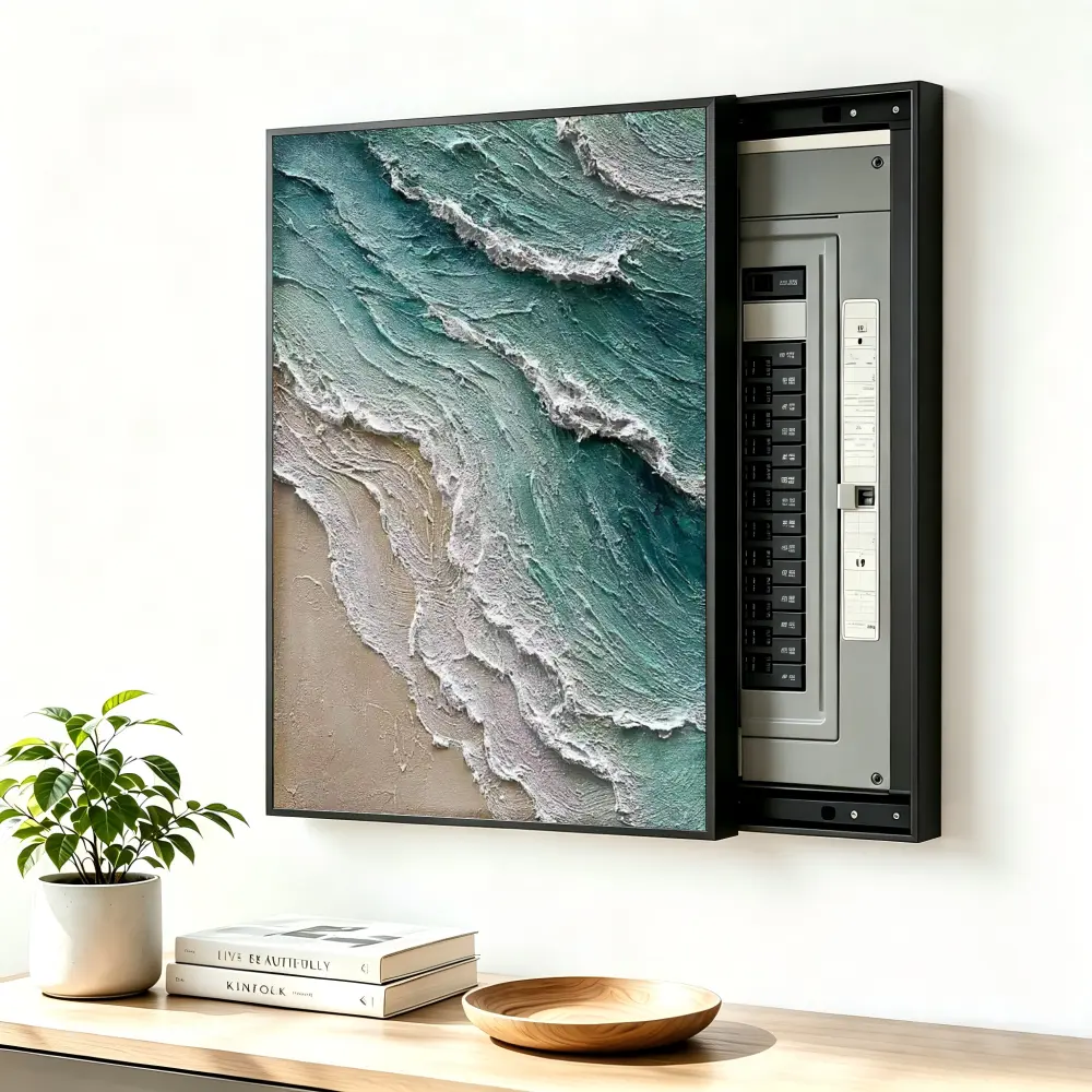 ElectricalPanel Cover Decorative Breaker Box Cover Fuse Box Cover Ocean Waves Aerial View Print Aluminum Alloy Frame With High Quality Canvas, LivingRoom Home Office
