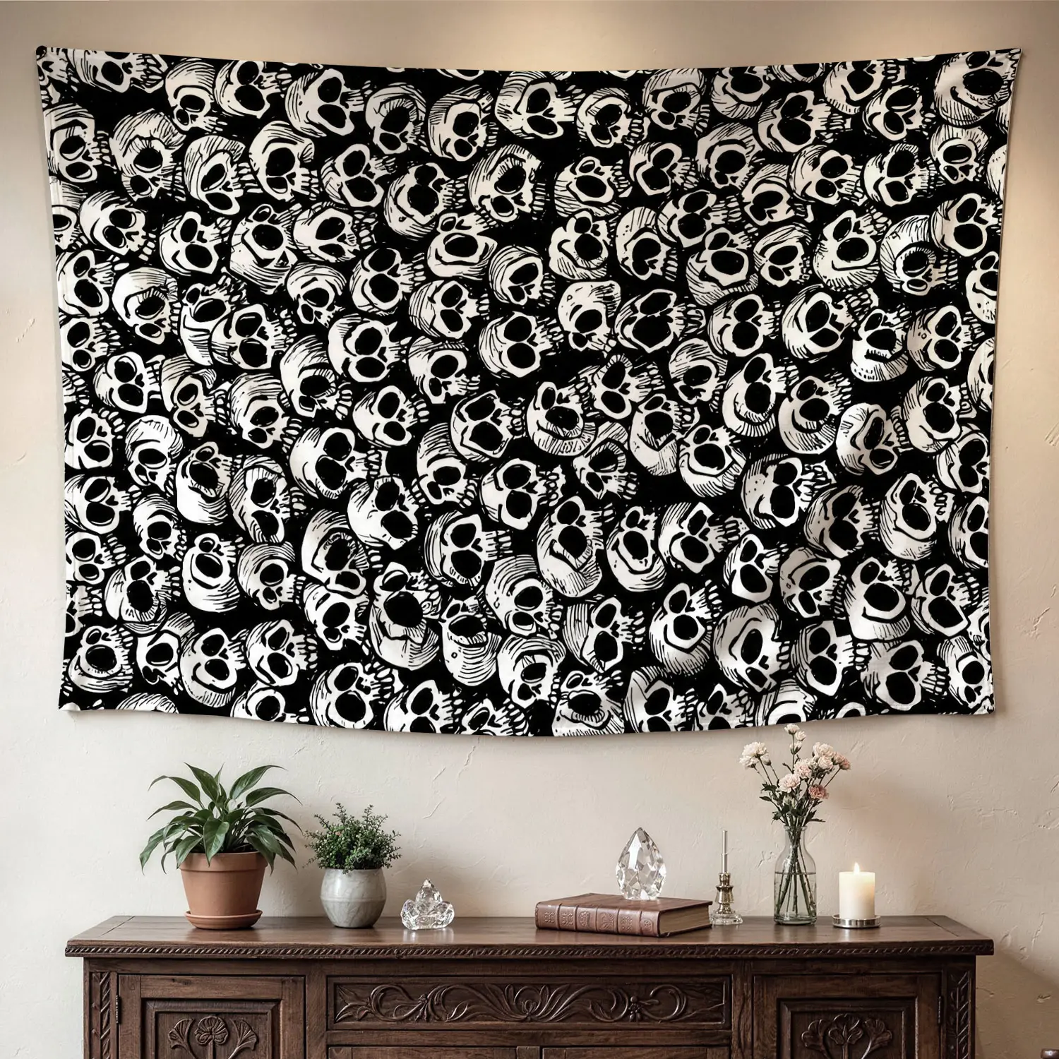 Abstract Monochrome Geometric Pattern Wall Tapestry - Large Polyester Printed Horizontal Wall Hanging, Home Decor Artwork Room Decor Gift Idea for Family, No Installation Required, Indoor-Outdoor Use