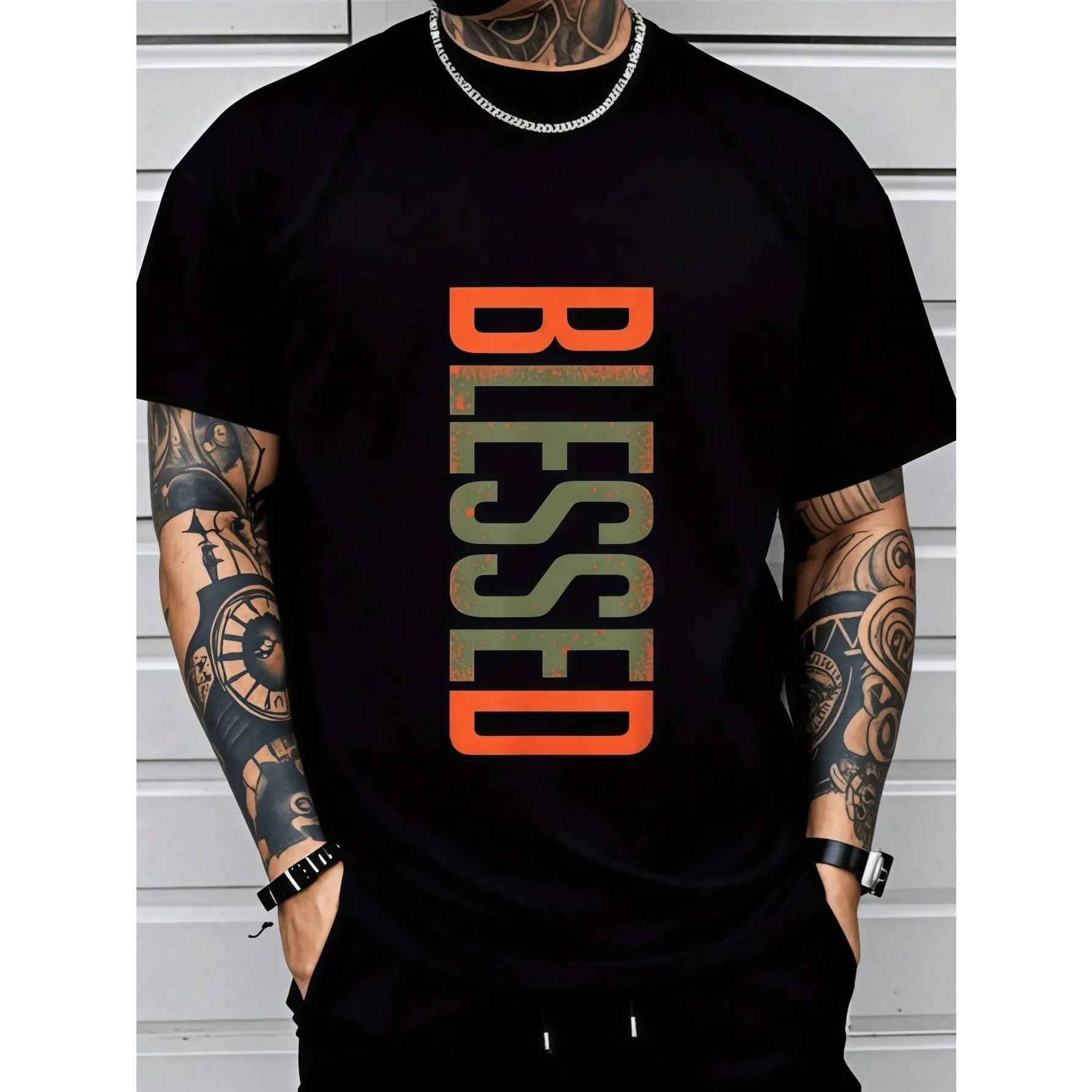 Men's 100% Cotton Athleisure Graphic Letter T-Shirt - Regular Fit, Short Sleeve, Round Neck, Medium Stretch, Menswear, Unisex, XL, Normal Type, Sports & Outdoor Activewear Top