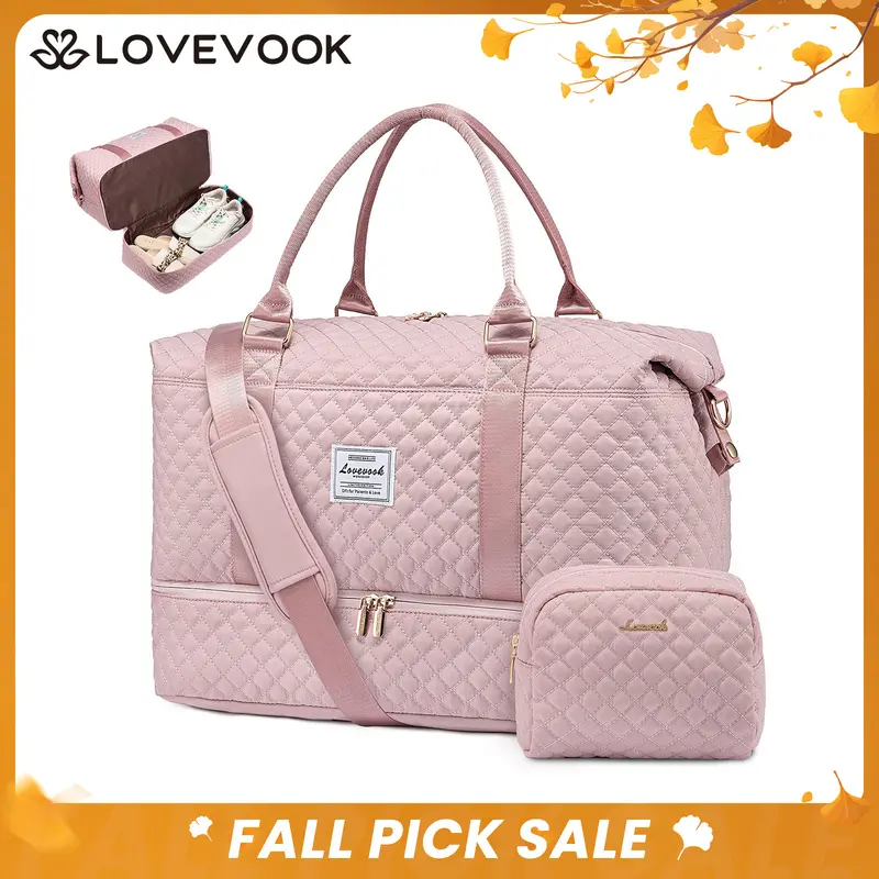 LOVEVOOK Weekender Bag Travel Duffel Bag with Shoe Compartment and Toiletry Bag for Women, Carry on Overnight Bag.Christmas Gift Ideas, outdoorfun