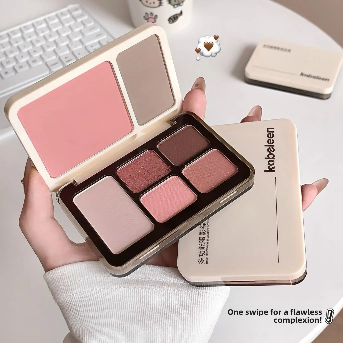 Multi-use Kobeleen all-in-one makeup palette for sculpting facial features, Shading contour slim face, shimmer highlight brighten skin, blush boost vitality, Glow, eyeshadow, creamy smooth powder fit students & makeup lovers, Glam Face Palette