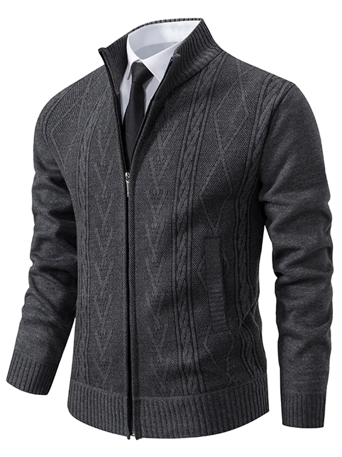 Men's Half-Zip Cardigan, Argyle Pattern, Long Sleeve, Loose Fit, Fall & Winter Wear, Casual Style, Warm and Comfortable