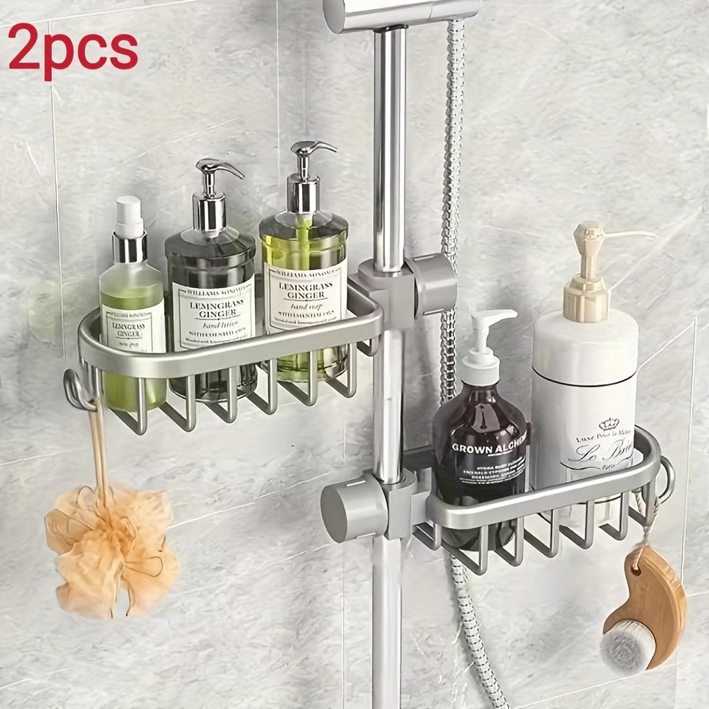 2-Pack Space-Saving Wall-Mounted Shower Caddy - Heavy-Duty Aluminum Storage Rack for Bathroom and Kitchen with Multiple Hooks, Modern Stylish Design, Shelf, Shower Organizer, Rust-Proof Material