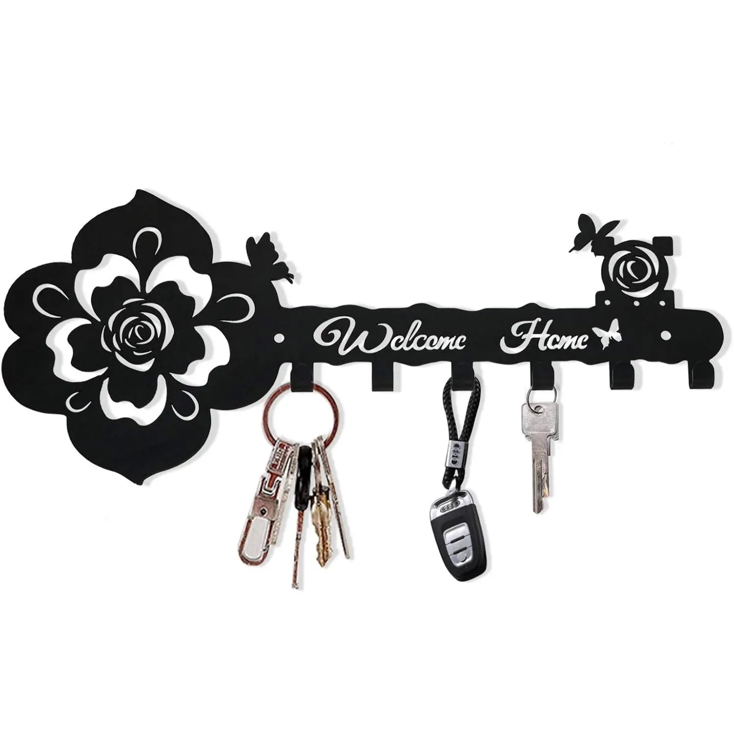 Cute Small Metal Black Modern Entryway  Key Hanger Rack Ring  Holder  Wall Art Mount for  Decor House Decorative Hooks