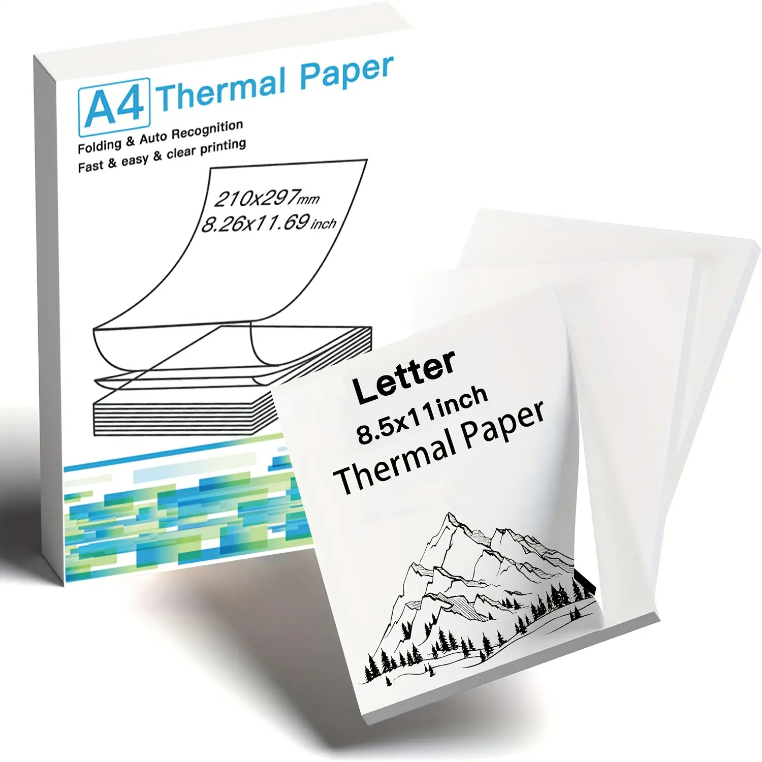90/190 sheets of thermal paper, continuously folded, for A4 portable printers. This thermal paper is compatible with portable A4 thermal printers, measures 8.26 × 11.69 inches, and is suitable for use in schools, homes, and offices.