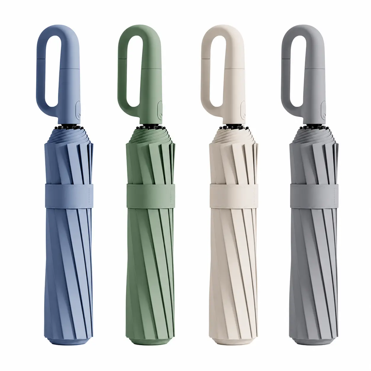 Compact Packable Inverted Umbrella with Carabiner Clip Handle, 10-Rib Windproof Automatic Open/Close Reverse-Folding Travel Umbrella